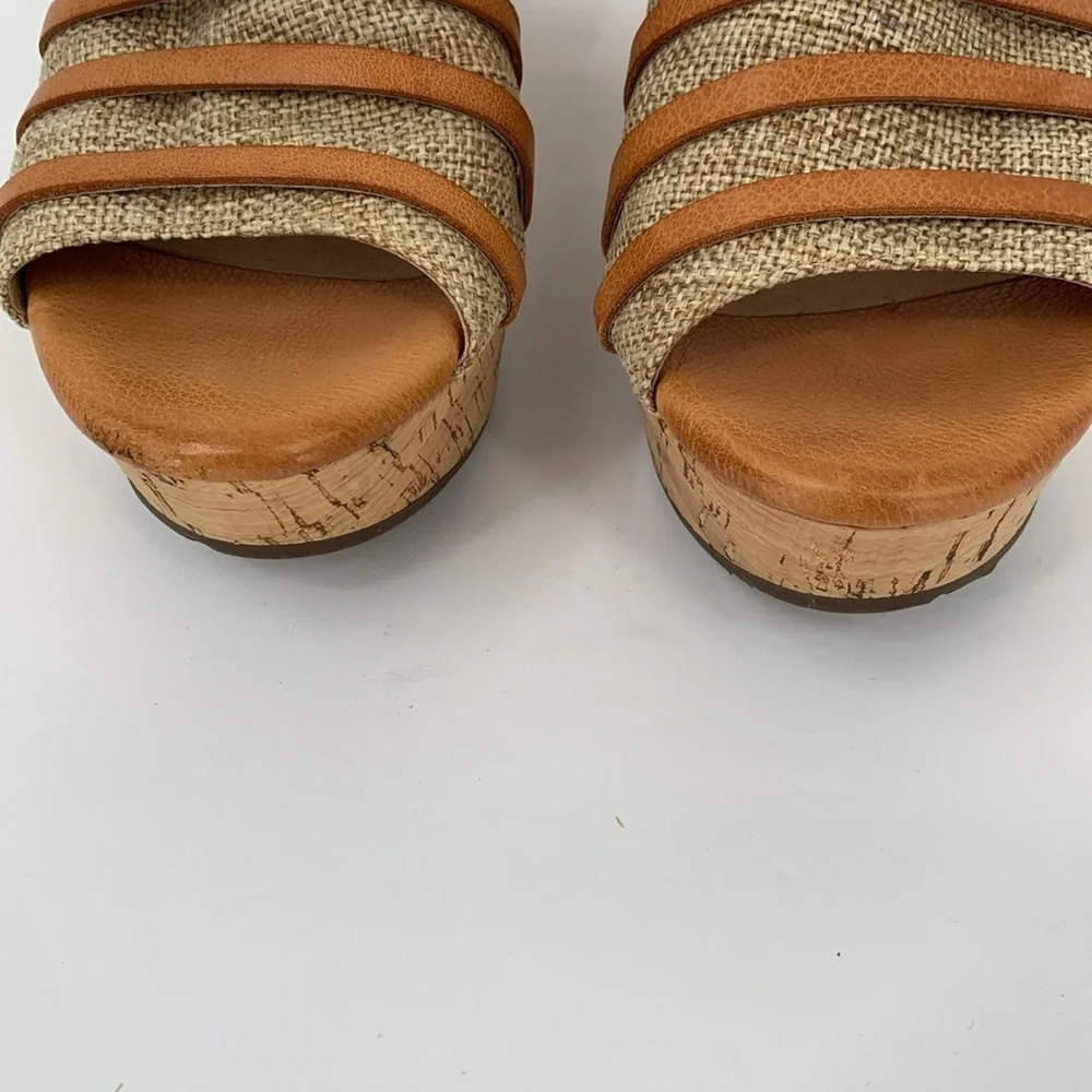 Chocolat Blu Wapi slide wedge platform sandals cork tan shoe clog brown strap 7